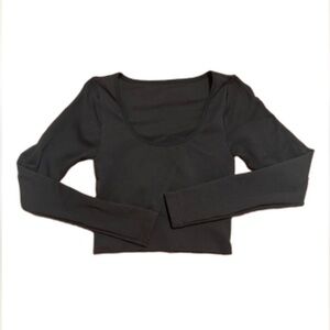 Athleta Black Ribbed Transcend Long Sleeve Top
